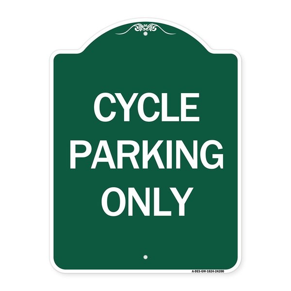 Signmission Designer Series Sign-Cycle Parking Only, Green & White Aluminum Sign, 18" x 24", GW-1824-24200 A-DES-GW-1824-24200